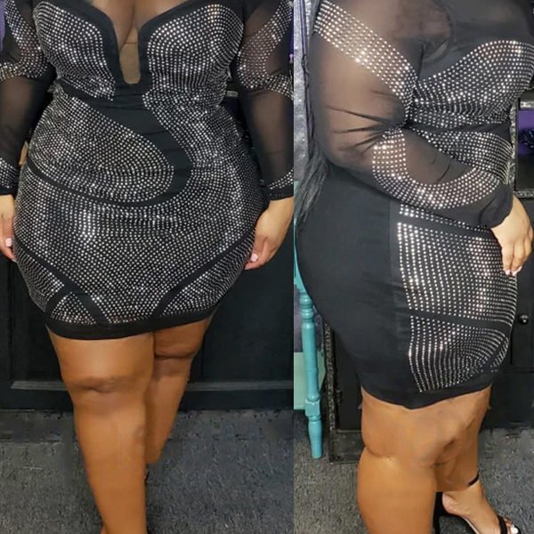 Lovely Sexy See-through Patchwork Black Mini Plus Size Dress 2