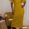 Lovely Casual V Neck Hollow-out Yellow Mid Calf Dress 3