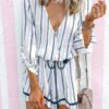 Lovely V Neck Striped Blue One-piece Romper(Nonelastic) 3