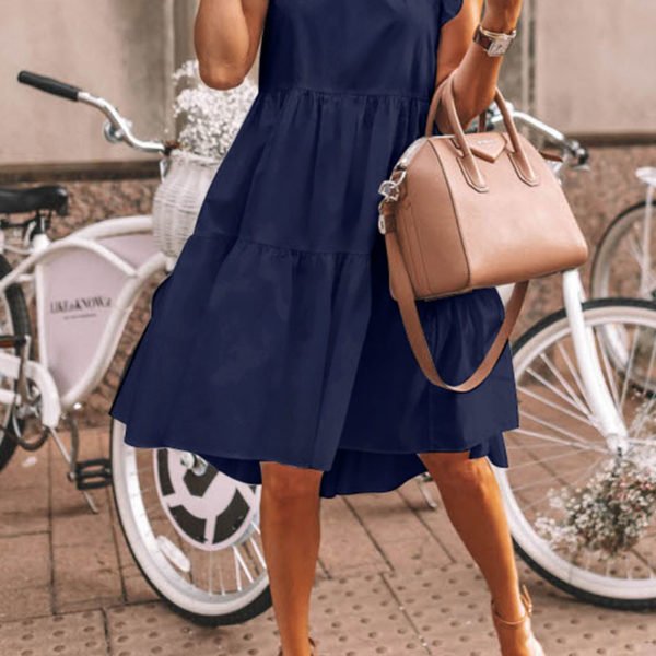 Lovely Flounce Design Dark Blue Knee Length Dress 2