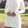 Lovely Casual Turtleneck Skinny White Mini Dress 3
