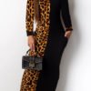 Lovely Casual Leopard Printed Brown Ankle Length Dress 3