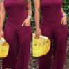 Lovely Casual Pocket Patched Wine Red One-piece Jumpsuit 3