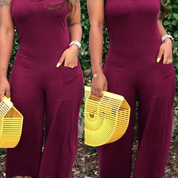 Lovely Casual Pocket Patched Wine Red One-piece Jumpsuit 2