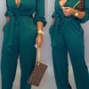 Lovely Work Lace-up Loose Green One-piece Jumpsuit 3