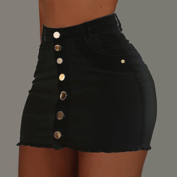 Lovely Casual Buttons Design Black Mini Skirt 2