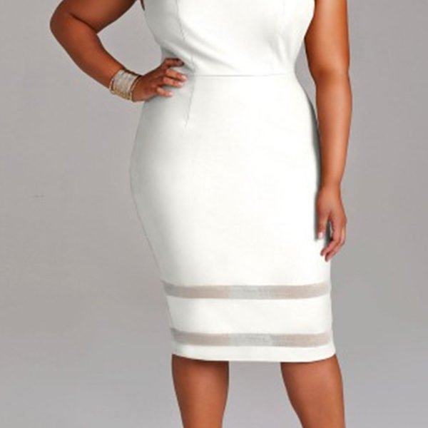Lovely Casual Patchwork White Knee Length Plus Size Dress 2