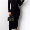 Lovely Casual Dew Shoulder Black Ankle Length Dress 3