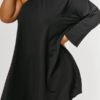 Lovely Casual One Shoulder Black Knee Length Plus Size Dress 3