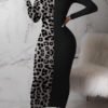 Lovely Casual Leopard Printed Grey Ankle Length Dress 3