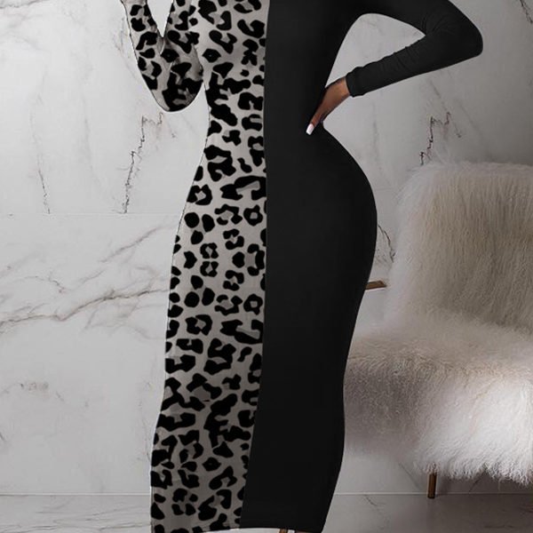 Lovely Casual Leopard Printed Grey Ankle Length Dress 2