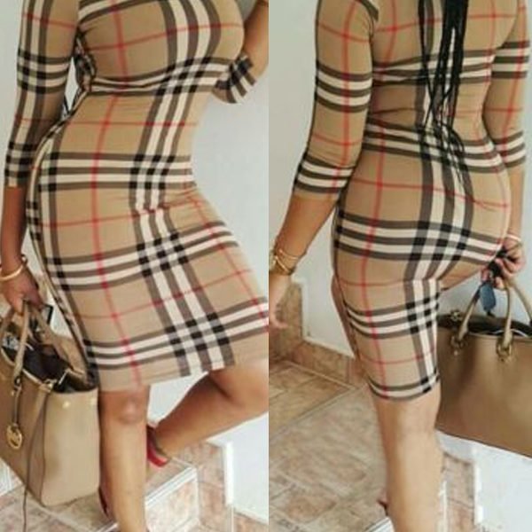 Lovely Casual Plaid Printed Khaki Knee Length Dress 2