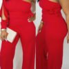 Lovely Work One Shoulder Red One-piece Jumpsuit 3