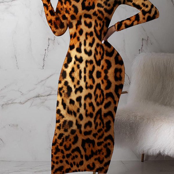 Lovely Casual Leopard Printed Brown Ankle Length Dress 2