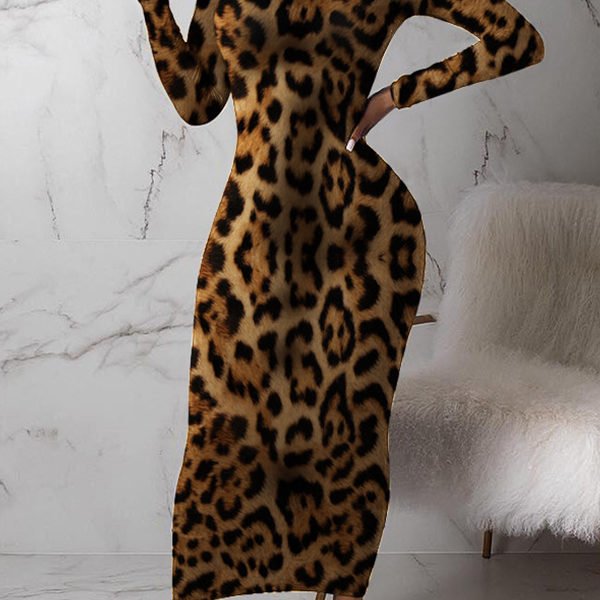 Lovely Casual Leopard Printed Black Ankle Length Dress 2