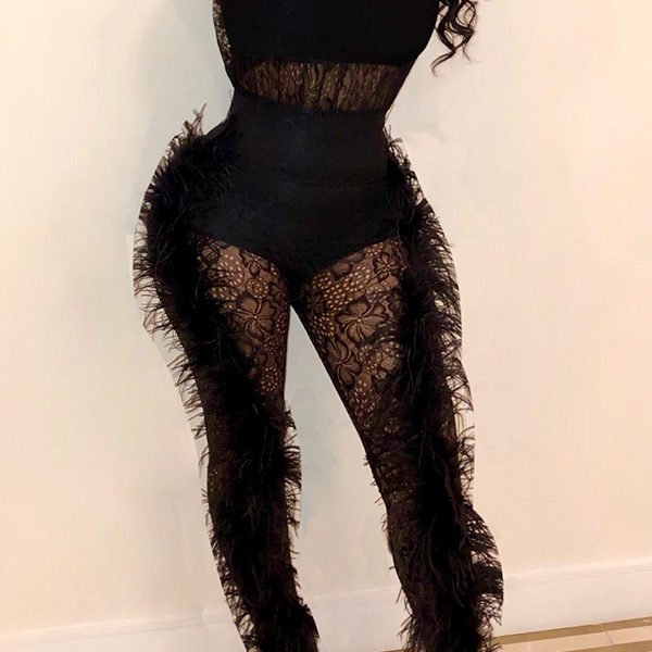 Lovely Sexy See-through Black One-piece Jumpsuit 2