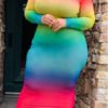 Lovely Casual Half A Turtleneck Multicolor Mid Calf Plus Size Dress 3