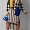 Lovely Trendy Turndown Collar Striped Printed Brown Mid Calf Dress 3