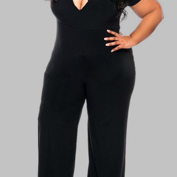 Lovely Work Loose Plus Size Black One-piece Jumpsuit 2