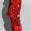Lovely Casual Snakeskin Printed Red Ankle Length Dress 3