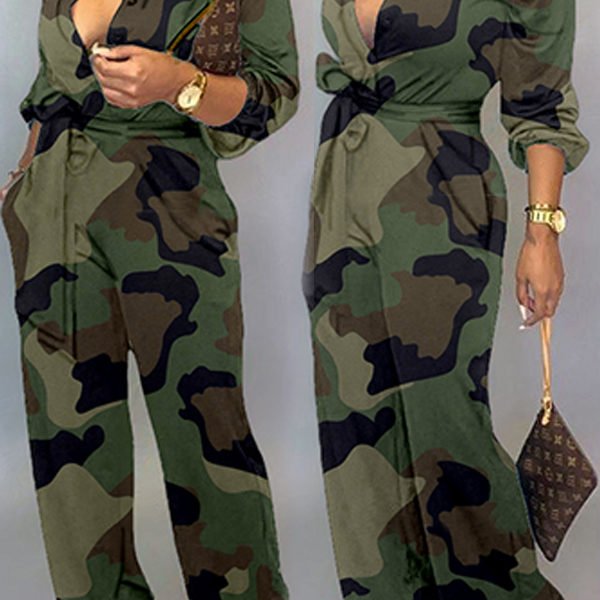 Lovely Casual Camouflage Printed Army Green One-piece Jumpsuit 2