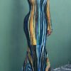 Lovely Casual Striped Blue Floor Length Trumpet Mermaid Dress 3