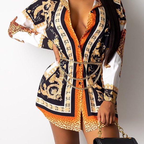 Lovely Casual Printed Multicolor Mini Shirt Dress(Without Belt) 2
