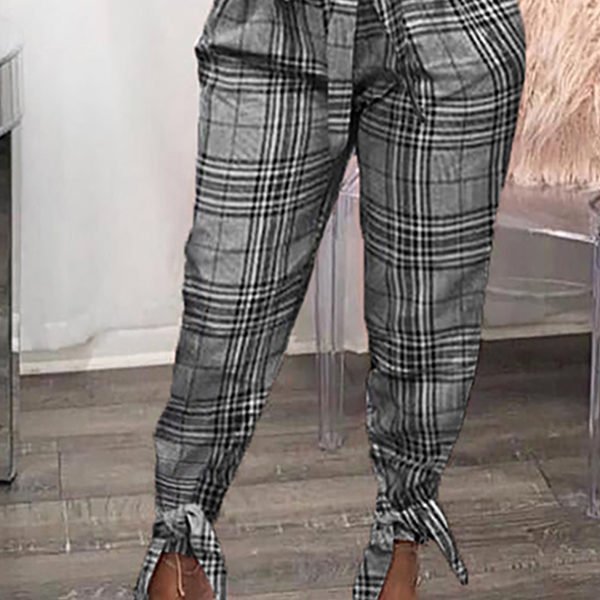 Lovely Casual Plaid Printed Grey Pants 2