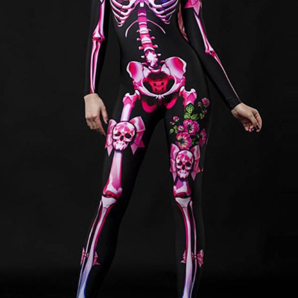 Lovely Cosplay Skull Printed Pink One-piece Jumpsuit 2