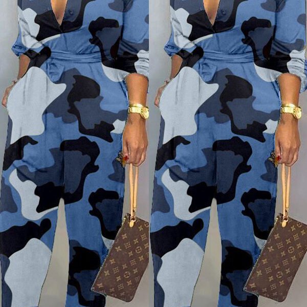 Lovely Casual Camouflage Printed Blue One-piece Jumpsuit 2