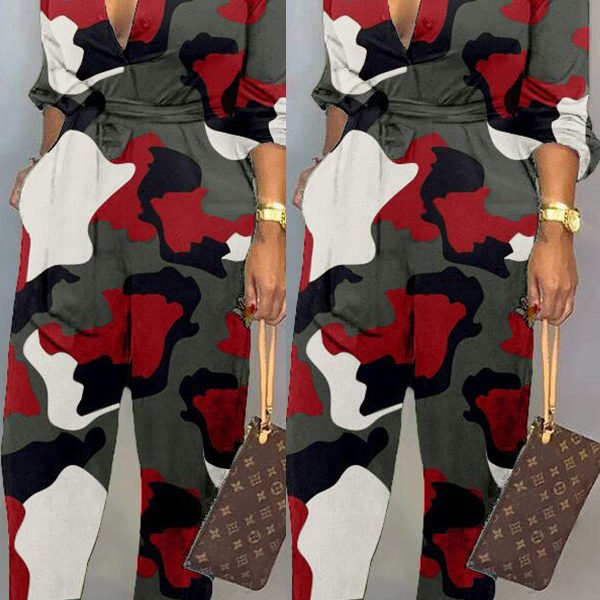 Lovely Casual Camouflage Printed Red One-piece Jumpsuit 2