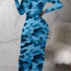 Lovely Casual Camouflage Printed Blue Mid Calf Dress 3