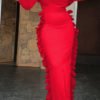 Lovely Casual Flounce Design Red Floor Length Dress 3