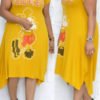 Lovely Leisure Printed Yellow Mid Calf Plus Size Dress 3