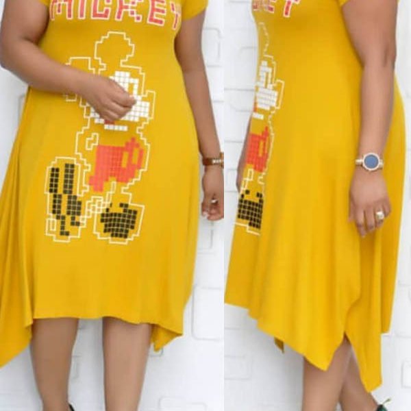 Lovely Leisure Printed Yellow Mid Calf Plus Size Dress 2