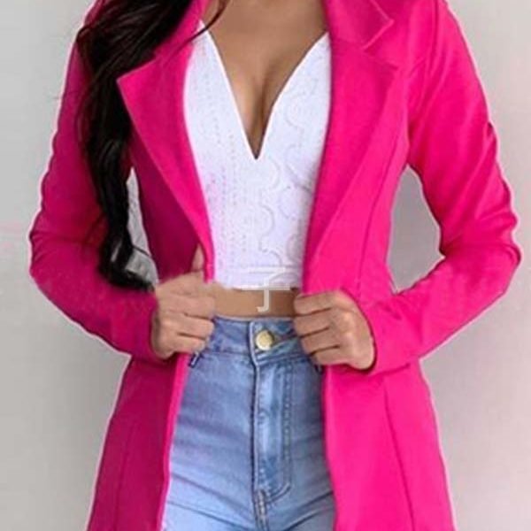 Lovely Casual Turn-down Collar Rose Red Blazer 2