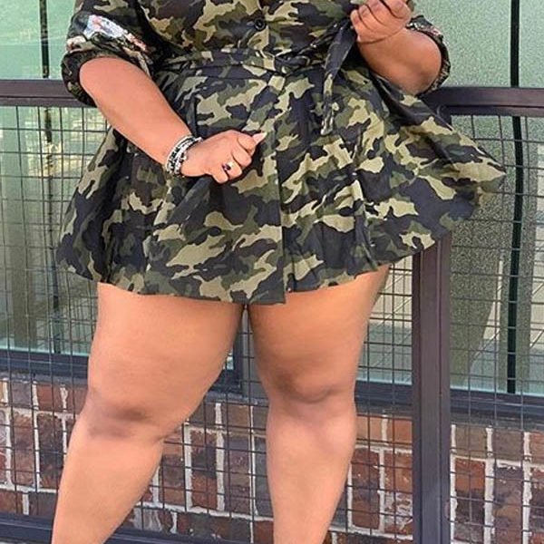 Lovely Casual Camouflage Printed Army Green Plus Size Mini Dress 2