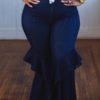 Lovely Casual Flounce Design Deep Blue Plus Size Jeans 3