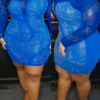 Lovely Sexy See-through Patchwork Blue Mini Plus Size Dress 3