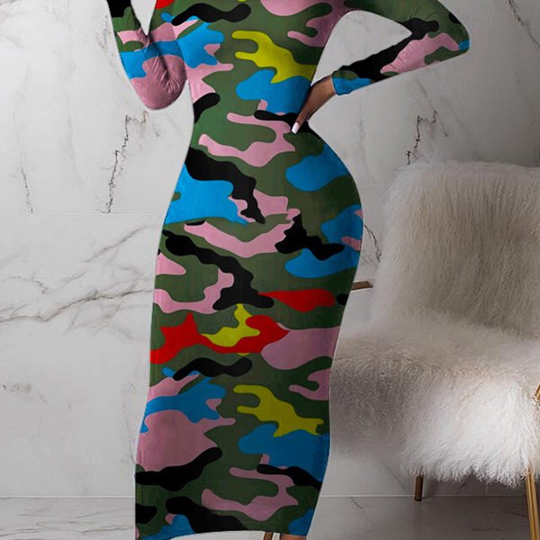 Lovely Casual Camouflage Printed Multicolor Mid Calf Dress 2