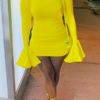 Lovely Trendy Half A Turtleneck Yellow Mini Dress 3