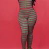 Lovely Christmas Day Striped Green One-piece Jumpsuit 3