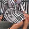 Lovely Casual Plaid Printed Grey Plus Size Mini Dress 3