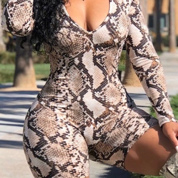 Lovely Sexy Snakeskin Printed One-piece Romper 2