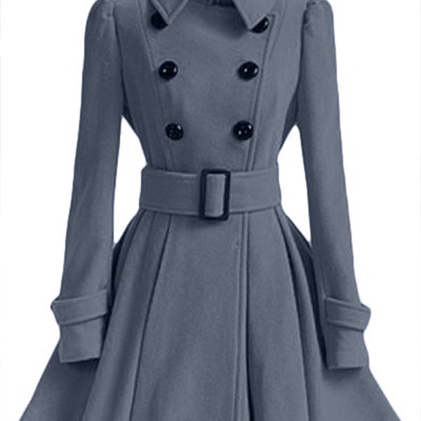 Lovely Casual Buttons Design Grey Trench Coat 2