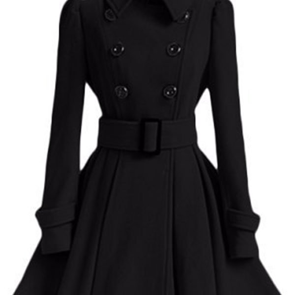 Lovely Casual Buttons Design Black Trench Coat 2