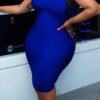 Lovely Casual V Neck Blue Knee Length Plus Size Dress 3