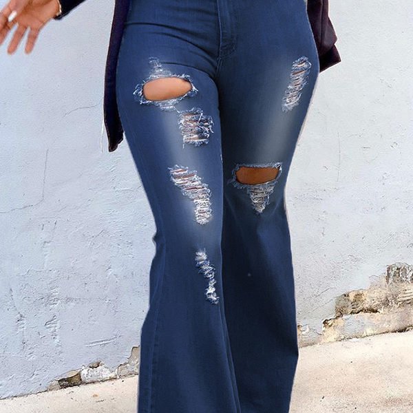 Lovely Trendy Broken Holes Deep Blue Jeans 2