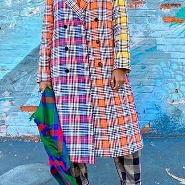 Lovely Casual Plaid Multicolor Long Coat 2