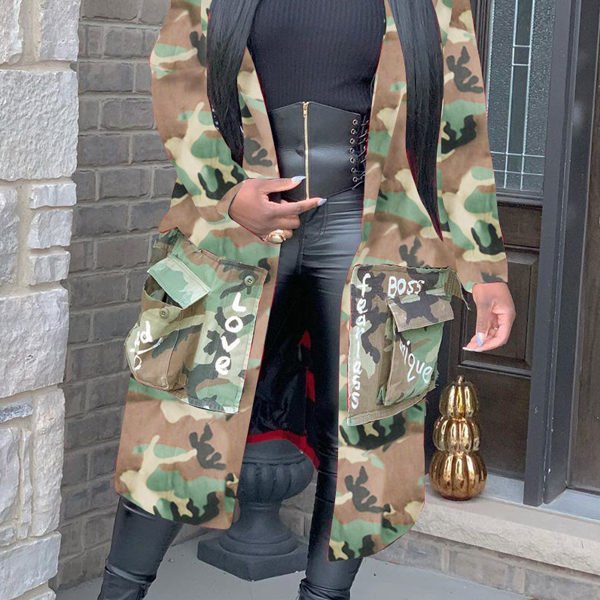 Lovely Casual Camo Letter Loose Coat 2
